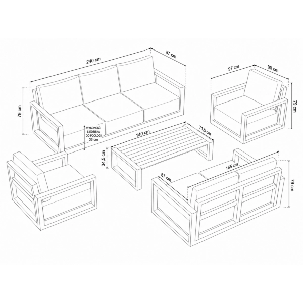 Zestaw Wypoczynkowy Aluminiowy BELLANTI Empoli 4 osobowy sofa i 2 fotele + stolik | Beż